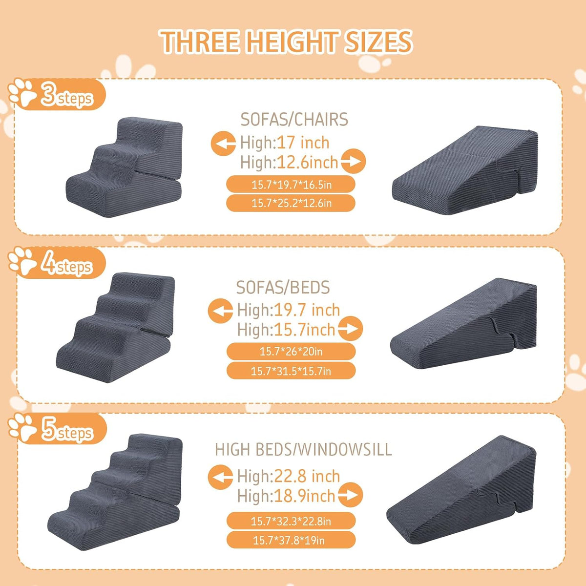 Dog Ramp for Bed, 16.5" H Dog Stairs for High Bed