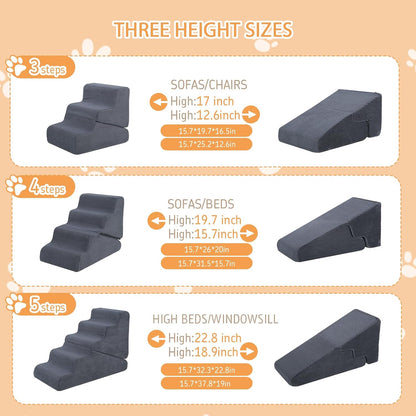 Dog Ramp for Bed, 16.5" H Dog Stairs for High Bed