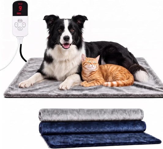 Dog & Cat Heated Bed, 9 Temp Setting & 4 Timer Dog Heating Pad for Outdoor