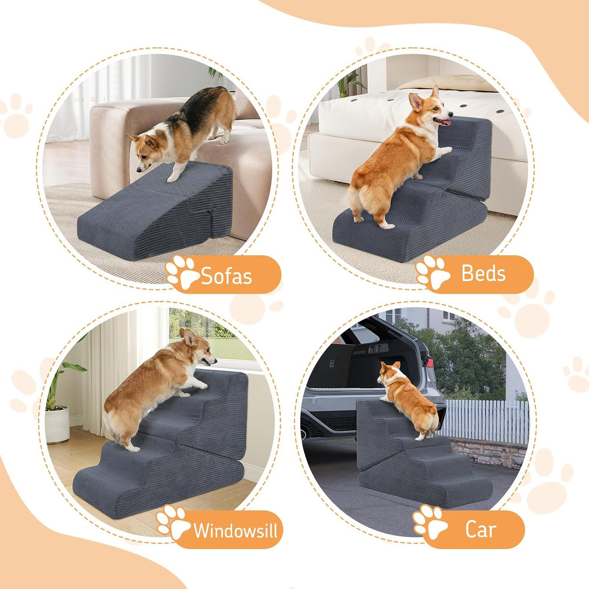 Dog Ramp for Bed, 16.5" H Dog Stairs for High Bed