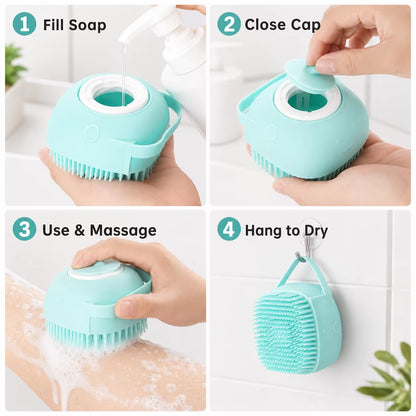 Pet Dog & Cat Grooming Bath Brush Silicone Gel Shower Massage Refillable Scrubbing Tool Complete Cleaning Supplies