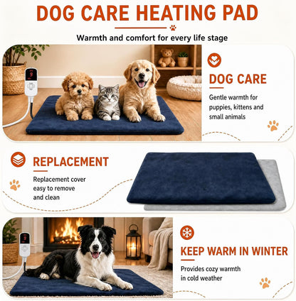 Dog & Cat Heated Bed, 9 Temp Setting & 4 Timer Dog Heating Pad for Outdoor