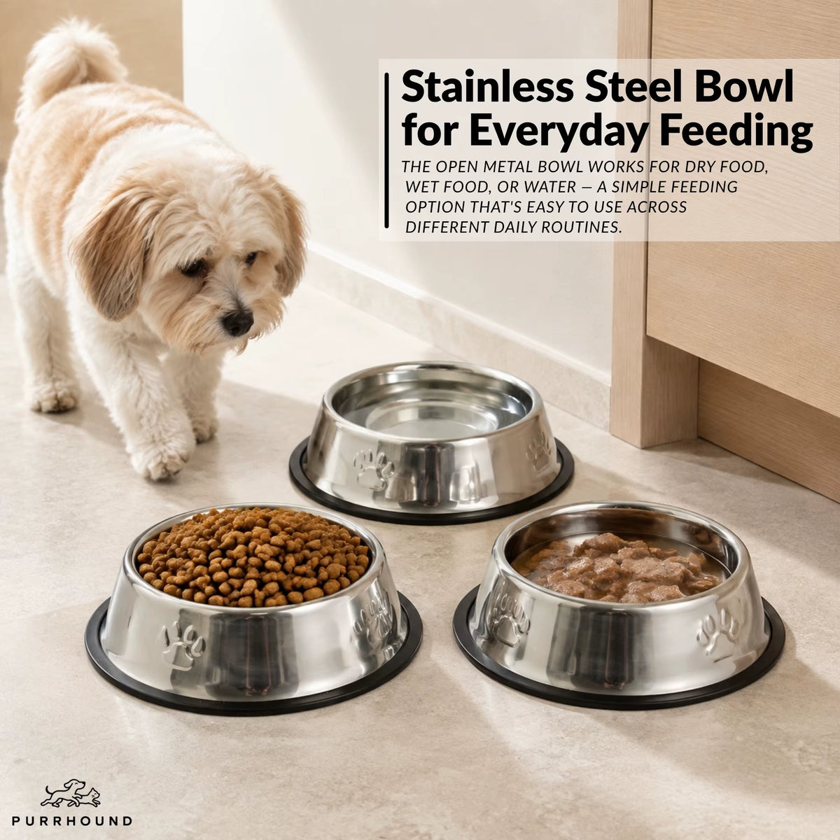 Stainless Steel Dog Bowl with Non-Slip Rubber Base for Small/Medium/Large Pet Pets Feeder Bowl and Water Bowl for Dog